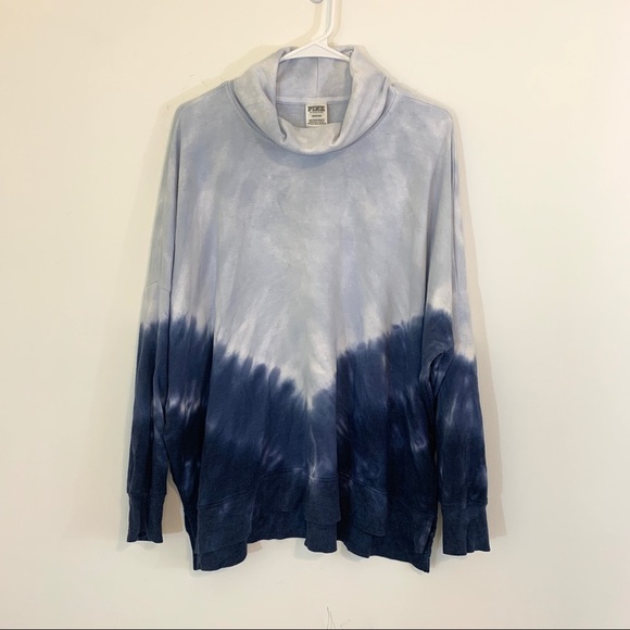 Victoria’s Secret PINK Blue Tie Dye Ombré Turtleneck Tunic Oversize Large - Picture 3 of 12